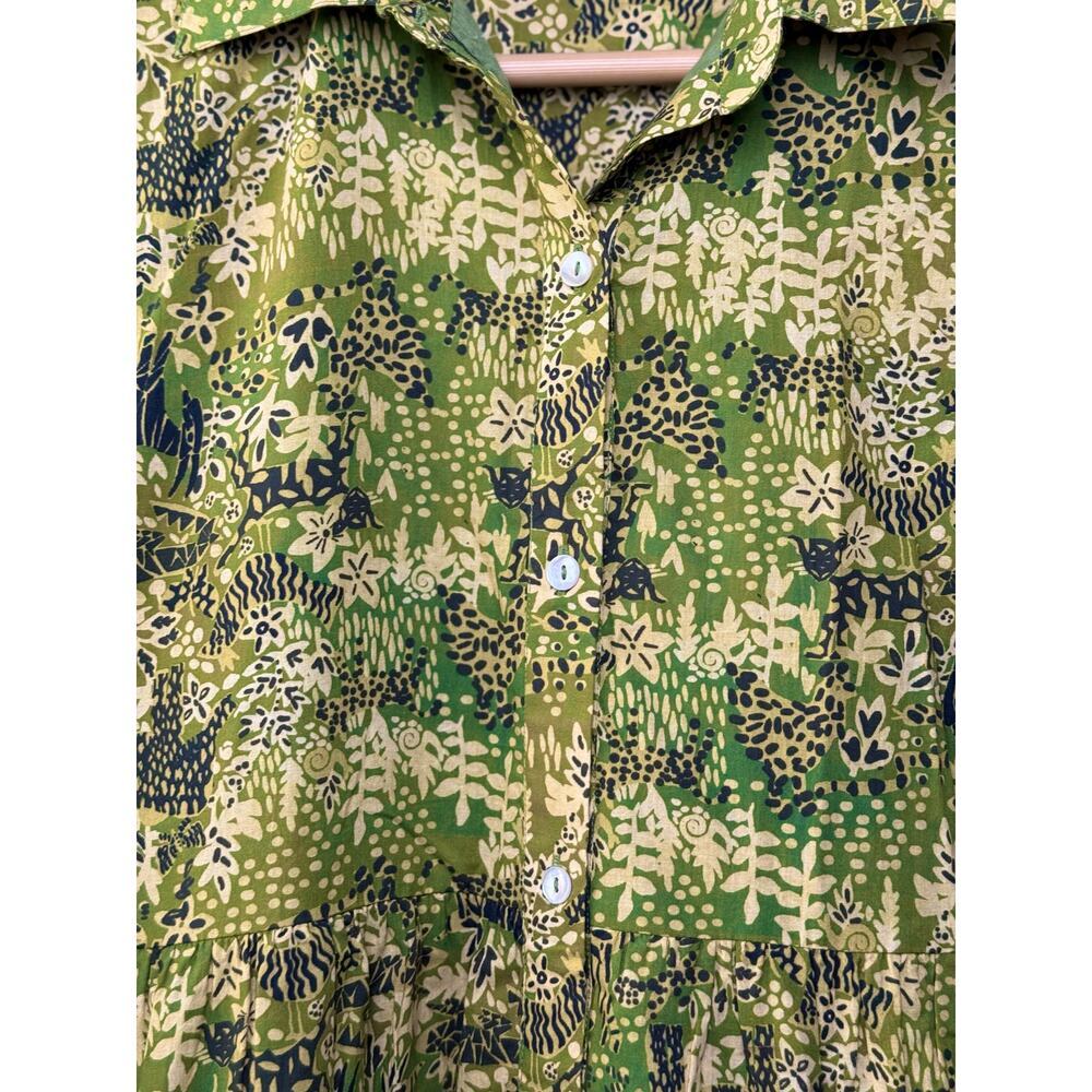 NWT Ro's Garden Jinette Maxi Animal Print Shirt Dress Jungle Tiger Green XS - Picture 2 of 6
